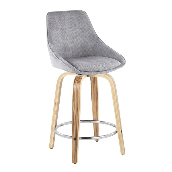 Diana 24 Contemporary Zebra Wood Grey Corduroy Counter Stools Set of 2 3