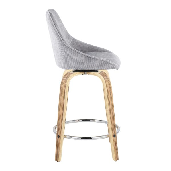 Diana 24 Contemporary Zebra Wood Grey Corduroy Counter Stools Set of 2 4