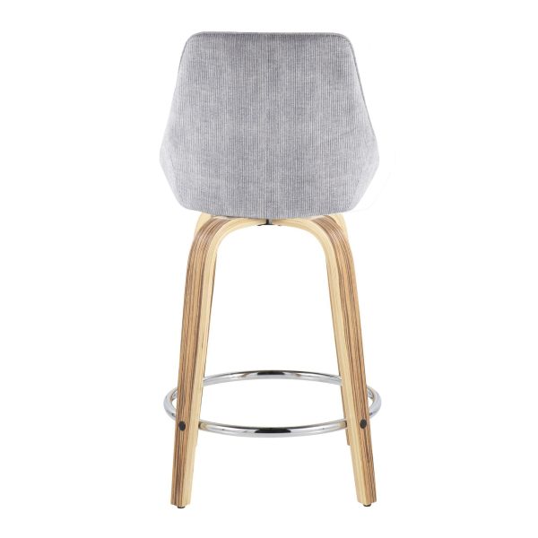 Diana 24 Contemporary Zebra Wood Grey Corduroy Counter Stools Set of 2 6