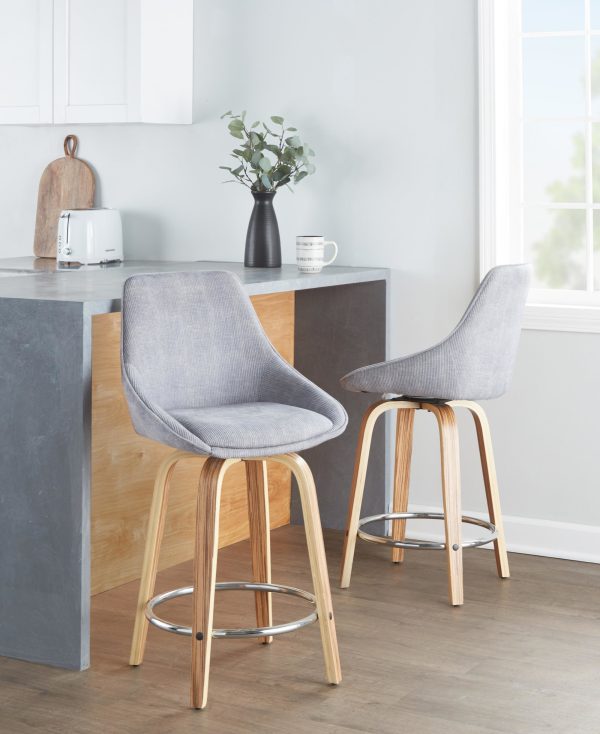 Diana 24 Contemporary Zebra Wood Grey Corduroy Counter Stools Set of 2