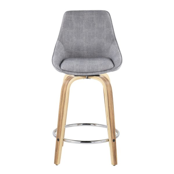 Diana 24 Contemporary Zebra Wood Grey Corduroy Counter Stools Set of 2 7