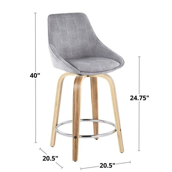 Diana 24 Contemporary Zebra Wood Grey Corduroy Counter Stools Set of 2 8