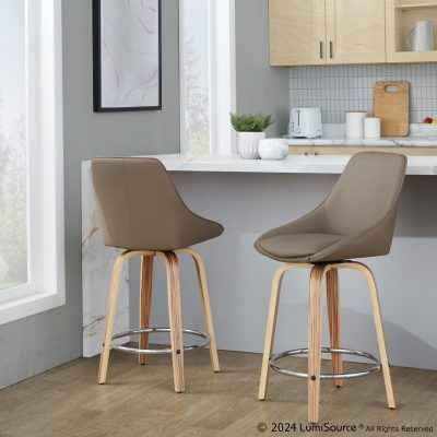 Diana 24 Contemporary Zebra Wood Swivel Counter Stools (Set of 2)