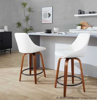 Diana 24 Walnut White Contemporary Swivel Stools (Set of 2)