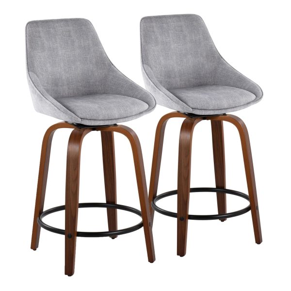 Diana 24 Walnut Wood Grey Corduroy Contemporary Swivel Stools Set of 2 2