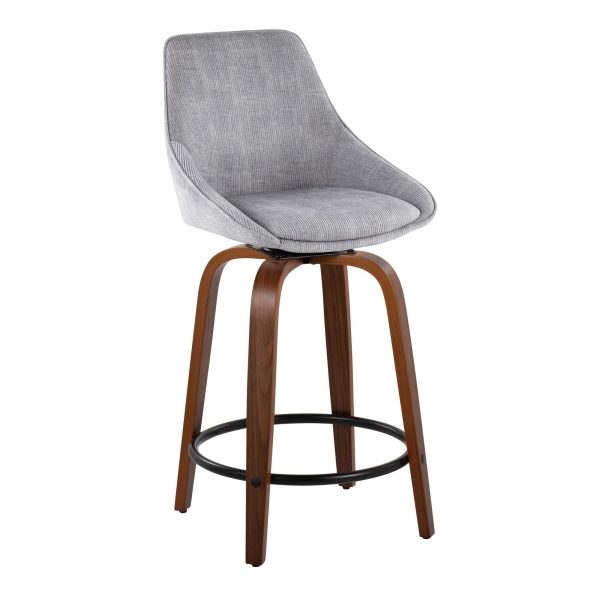 Diana 24 Walnut Wood Grey Corduroy Contemporary Swivel Stools Set of 2 3
