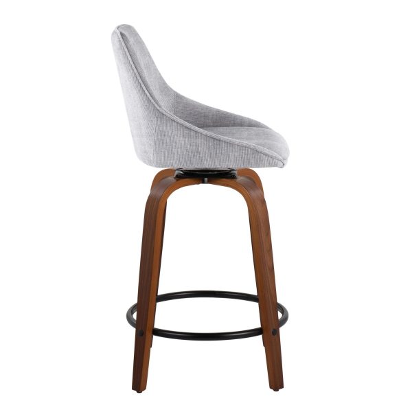 Diana 24 Walnut Wood Grey Corduroy Contemporary Swivel Stools Set of 2 4