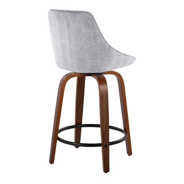 Diana 24 Walnut Wood Grey Corduroy Contemporary Swivel Stools Set of 2 5