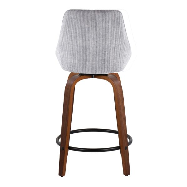 Diana 24 Walnut Wood Grey Corduroy Contemporary Swivel Stools Set of 2 6