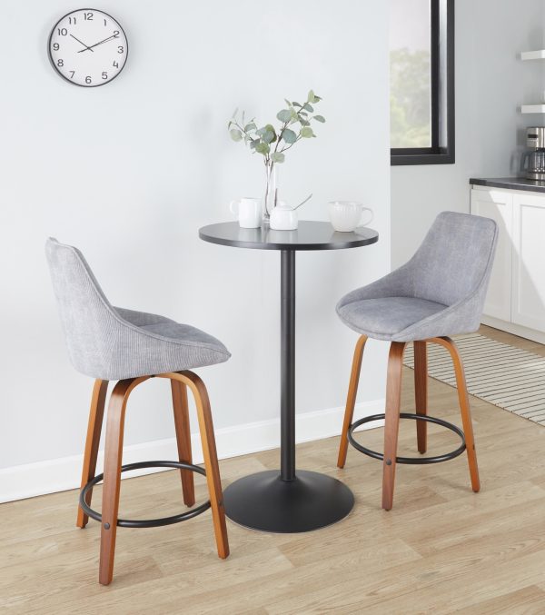 Diana 24 Walnut Wood Grey Corduroy Contemporary Swivel Stools Set of 2