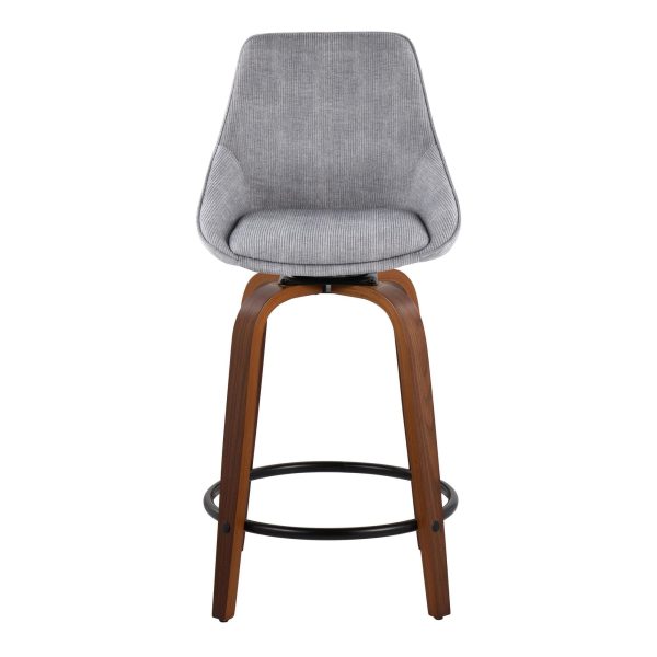 Diana 24 Walnut Wood Grey Corduroy Contemporary Swivel Stools Set of 2 7