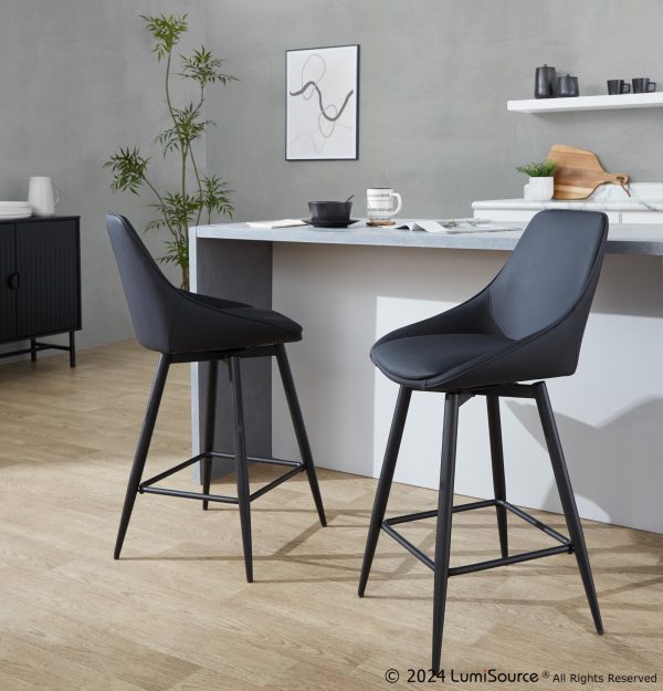 Diana 26 Black Faux Leather Contemporary Counter Stools Set of 2 1