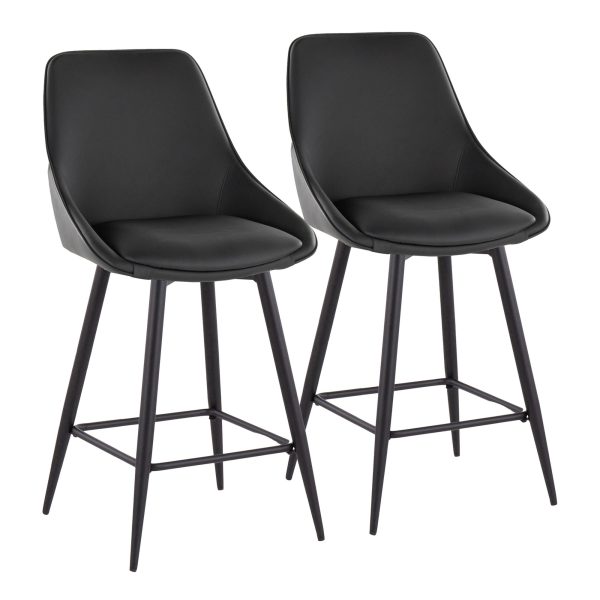 Diana 26 Black Faux Leather Contemporary Counter Stools Set of 2 2