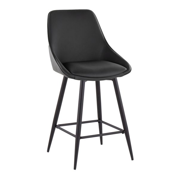 Diana 26 Black Faux Leather Contemporary Counter Stools Set of 2 3