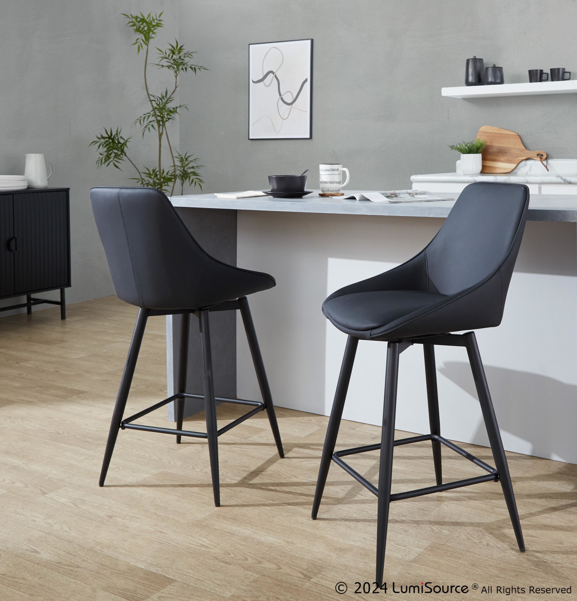 Diana 26 Black Faux Leather Contemporary Counter Stools (Set of 2) 1 Diana 26 Black Faux Leather Contemporary Counter Stools (Set of 2)