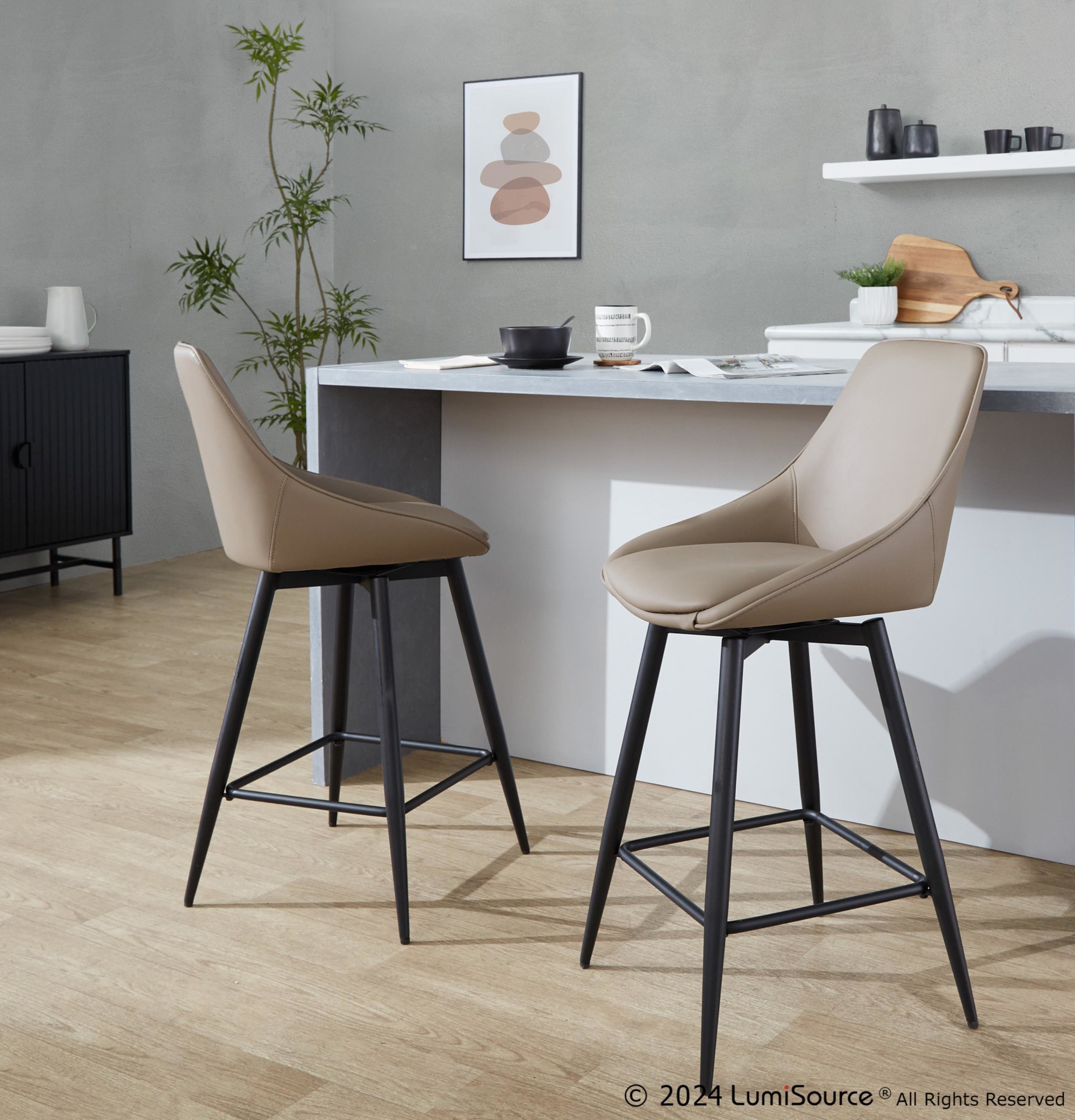 Diana 26 Contemporary Black Faux Leather Counter Stools (Set of 2) 2 Diana 26 Contemporary Black Faux Leather Counter Stools (Set of 2) - Image 2