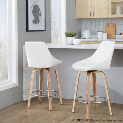 Diana 26 Contemporary Zebra Wood White Swivel Stools (Set of 2)