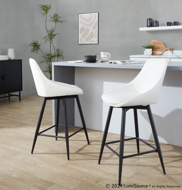 Diana 26 Inch Black Metal White Contemporary Counter Stools Set of 2 1
