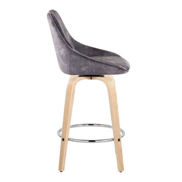 Diana 26 Inch Contemporary Grey Velvet Swivel Counter Stools Set of 2 1