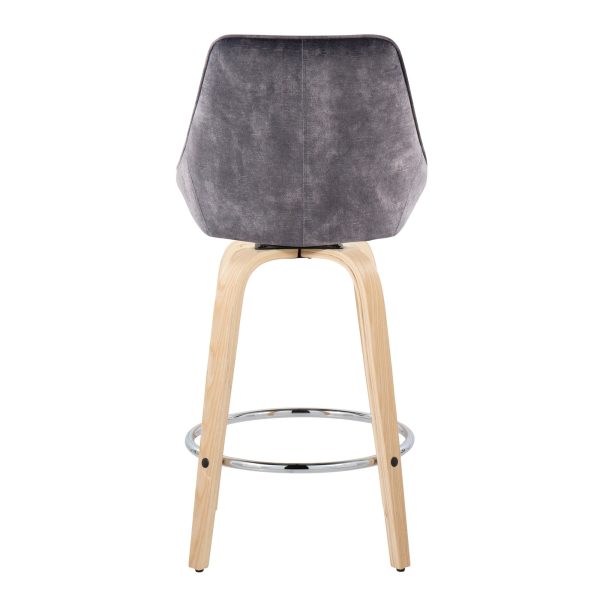 Diana 26 Inch Contemporary Grey Velvet Swivel Counter Stools Set of 2 3
