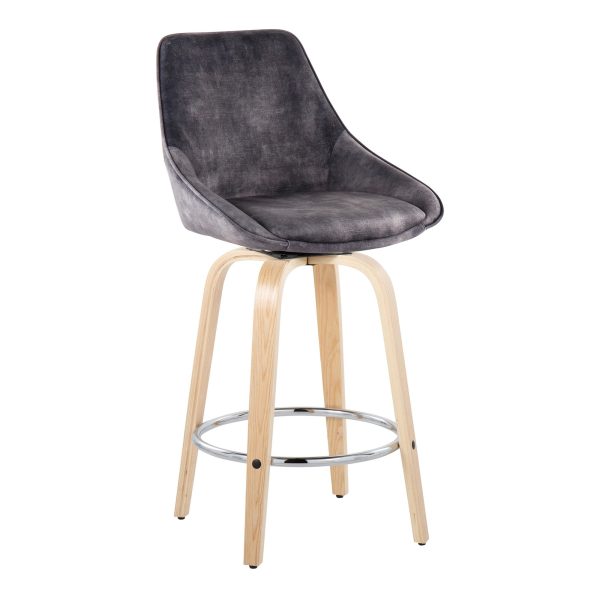 Diana 26 Inch Contemporary Grey Velvet Swivel Counter Stools Set of 2