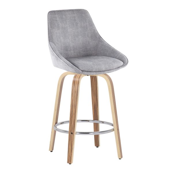 Diana 26 Inch Contemporary Zebra Wood Grey Corduroy Counter Stools Set of 2 1