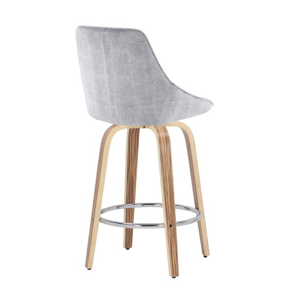 Diana 26 Inch Contemporary Zebra Wood Grey Corduroy Counter Stools Set of 2 3