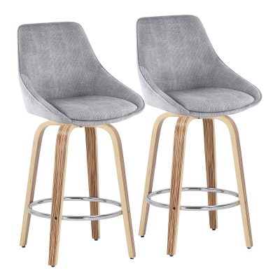 Diana 26-Inch Contemporary Zebra Wood Grey Corduroy Counter Stools (Set of 2)