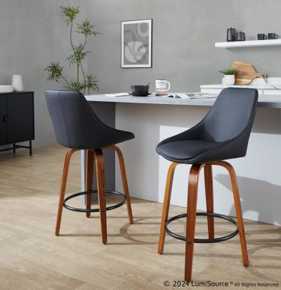Diana 26-Inch Walnut Contemporary Swivel Counter Stools (Set of 2)