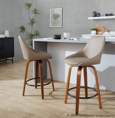 Diana 26 Walnut Brown Contemporary Swivel Counter Stools (Set of 2)
