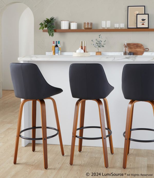 Diana 30 Walnut Black Faux Leather Contemporary Barstools Set of 2 1