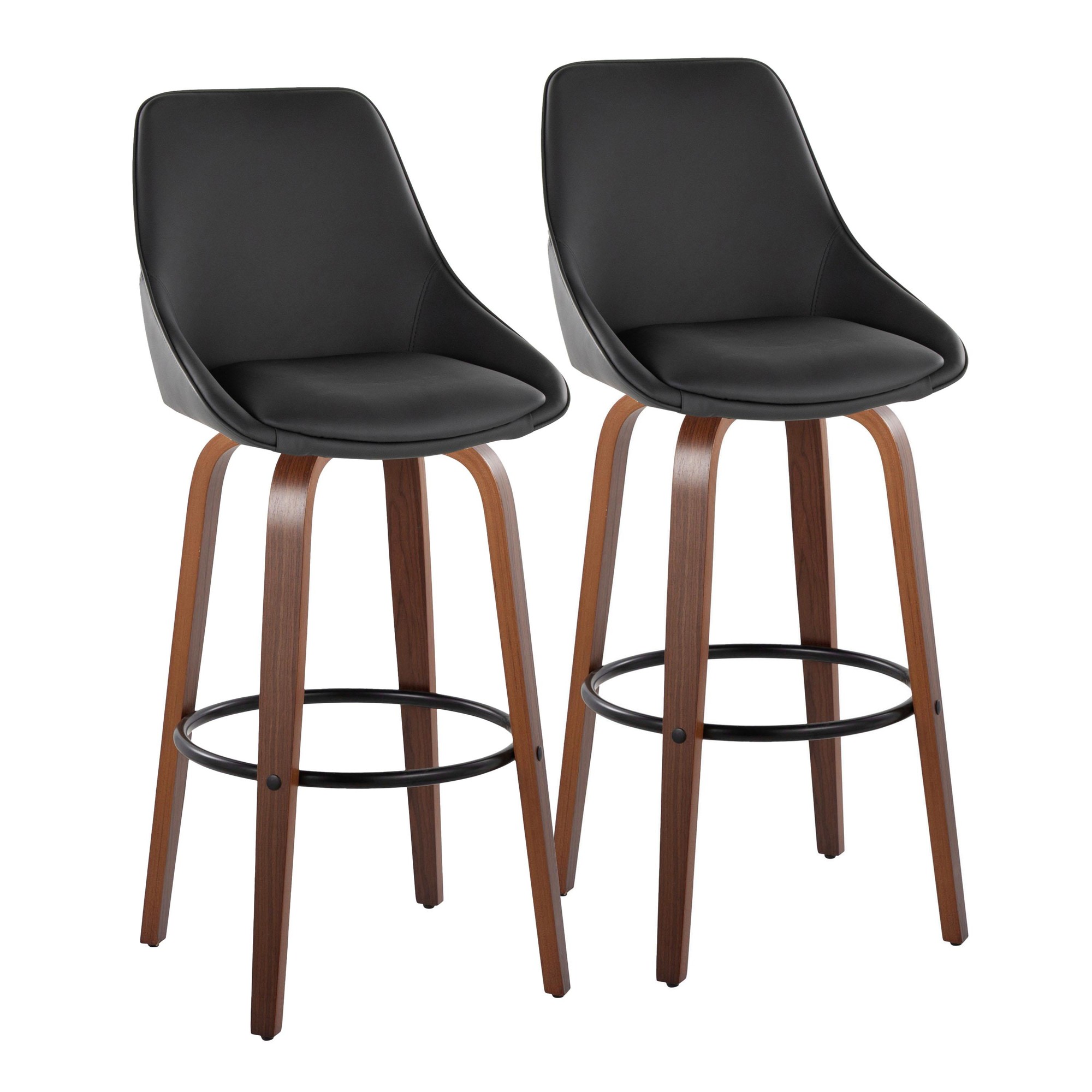 Diana 30 Walnut Black Faux Leather Contemporary Barstools (Set of 2) 3 Diana 30 Walnut Black Faux Leather Contemporary Barstools (Set of 2) - Image 3