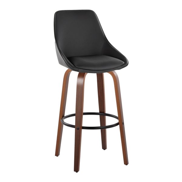 Diana 30 Walnut Black Faux Leather Contemporary Barstools Set of 2 3