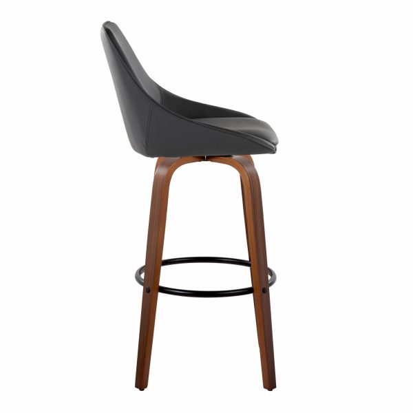 Diana 30 Walnut Black Faux Leather Contemporary Barstools Set of 2 4