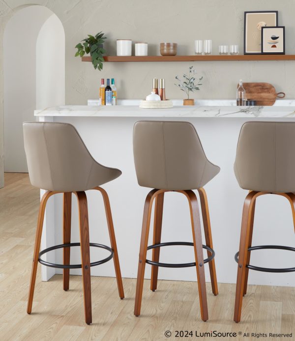 Diana 30 Walnut Brown Contemporary Swivel Barstool Set of 2 1