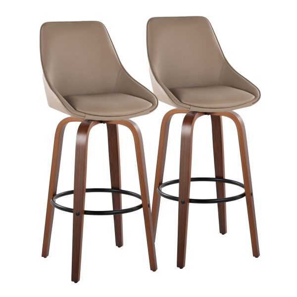 Diana 30 Walnut Brown Contemporary Swivel Barstool Set of 2 2