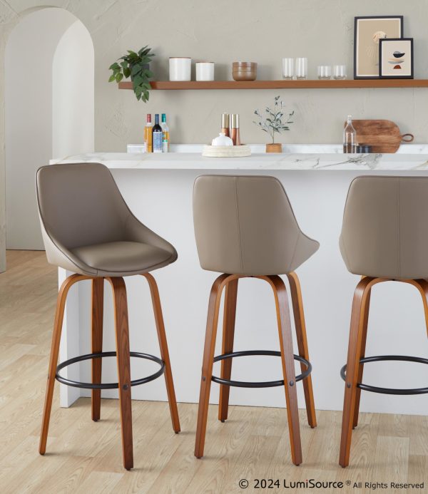 Diana 30 Walnut Brown Contemporary Swivel Barstool Set of 2