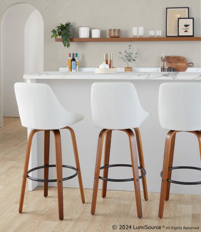 Diana 30 Walnut White Contemporary Swivel Barstools (Set of 2)