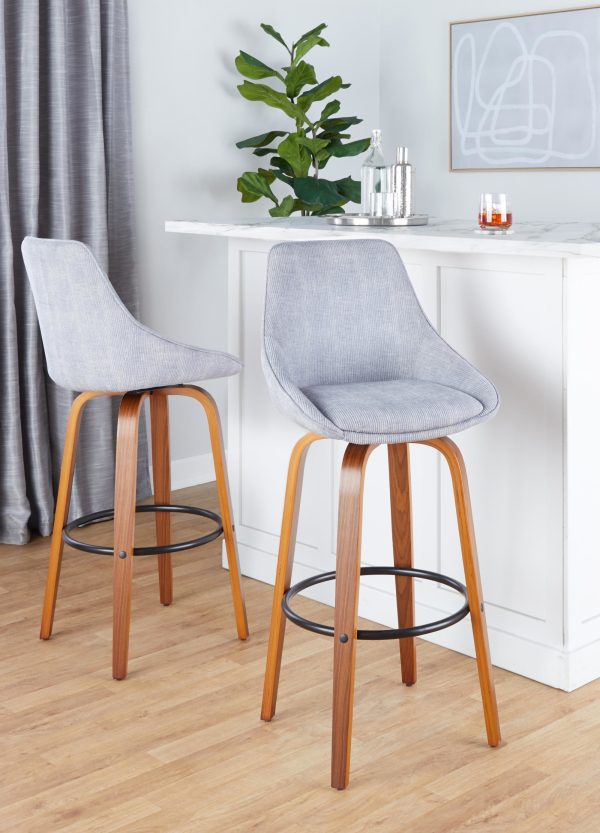 Diana 30 Walnut and Grey Corduroy Contemporary Barstools Set of 2 1
