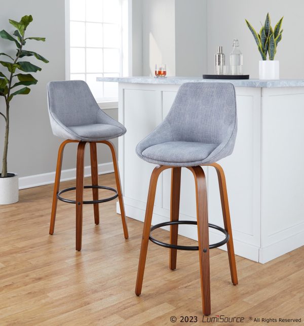 Diana 30 Walnut and Grey Corduroy Contemporary Barstools Set of 2 2