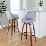 Diana 30 Walnut and Grey Corduroy Contemporary Barstools (Set of 2)