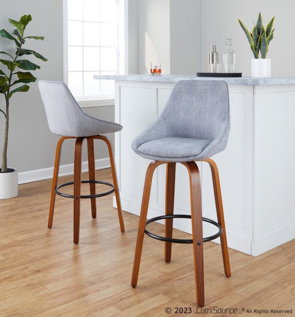 Diana 30 Walnut and Grey Corduroy Contemporary Barstools Set of 2 3