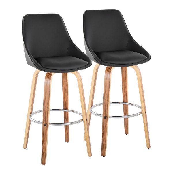 Diana 30 Zebra Wood Black Faux Leather Swivel Barstool Set of 2 2