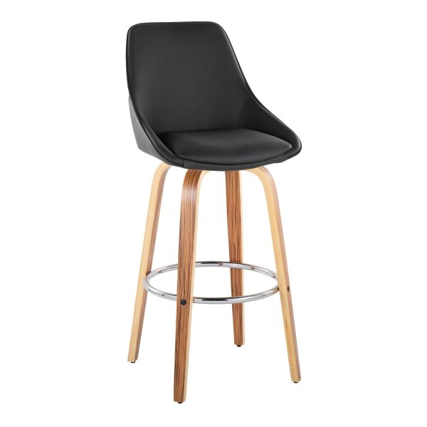 Diana 30 Zebra Wood Black Faux Leather Swivel Barstool Set of 2 3