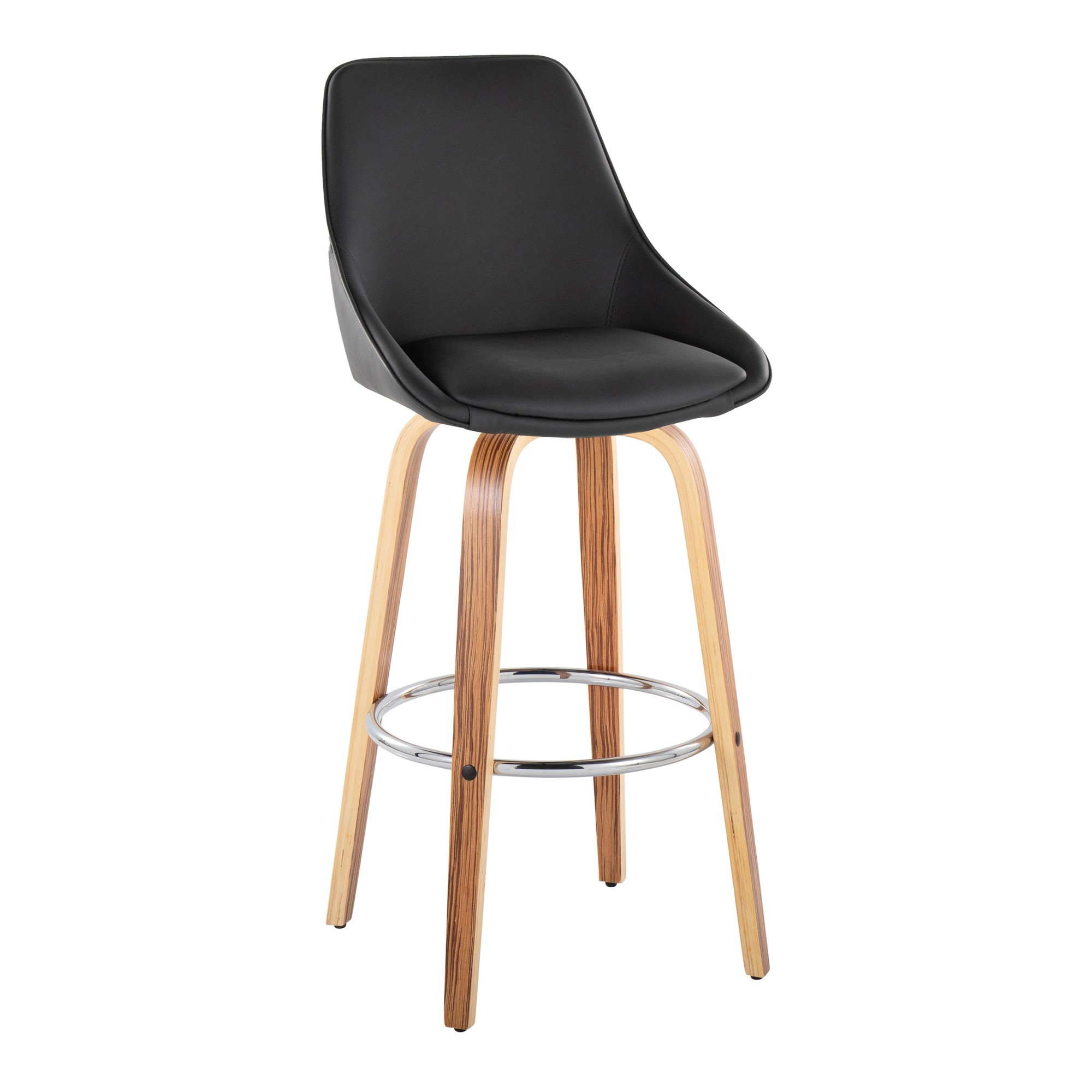 Diana 30 Zebra Wood Black Faux Leather Swivel Barstool (Set of 2) 4 Diana 30 Zebra Wood Black Faux Leather Swivel Barstool (Set of 2) - Image 4