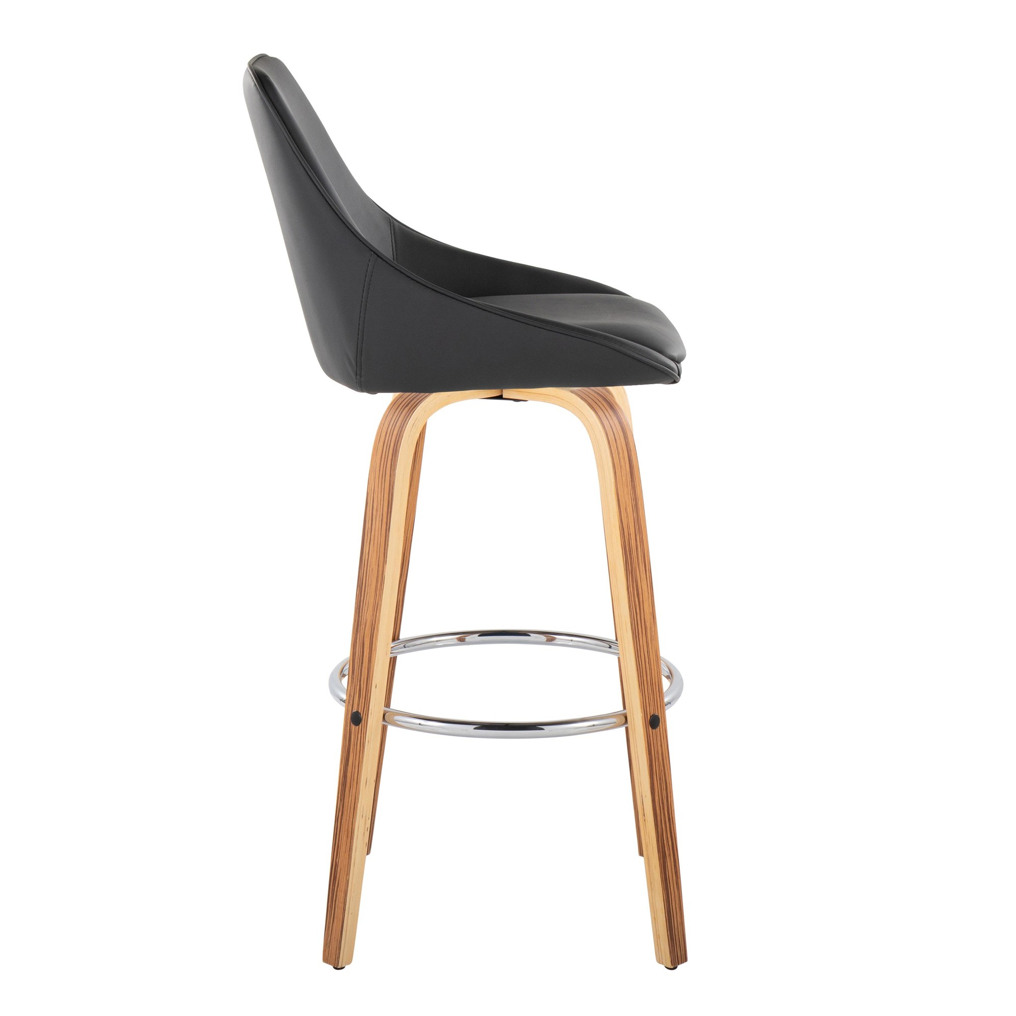 Diana 30 Zebra Wood Black Faux Leather Swivel Barstool (Set of 2) 5 Diana 30 Zebra Wood Black Faux Leather Swivel Barstool (Set of 2) - Image 5