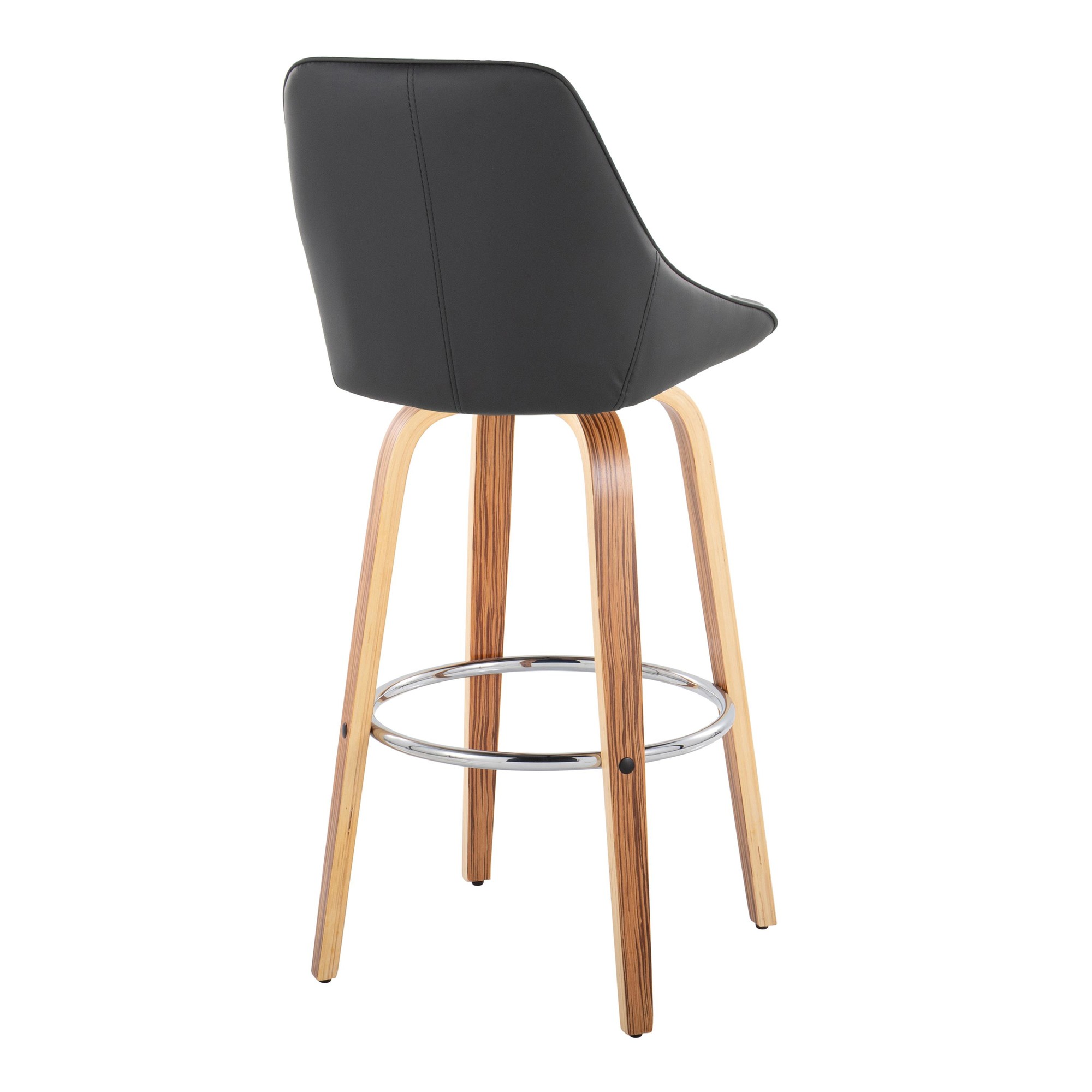 Diana 30 Zebra Wood Black Faux Leather Swivel Barstool (Set of 2) 6 Diana 30 Zebra Wood Black Faux Leather Swivel Barstool (Set of 2) - Image 6