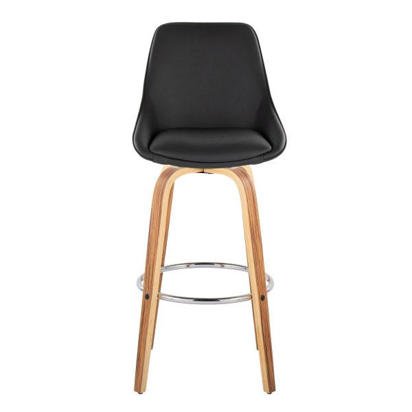 Diana 30 Zebra Wood Black Faux Leather Swivel Barstool Set of 2 7