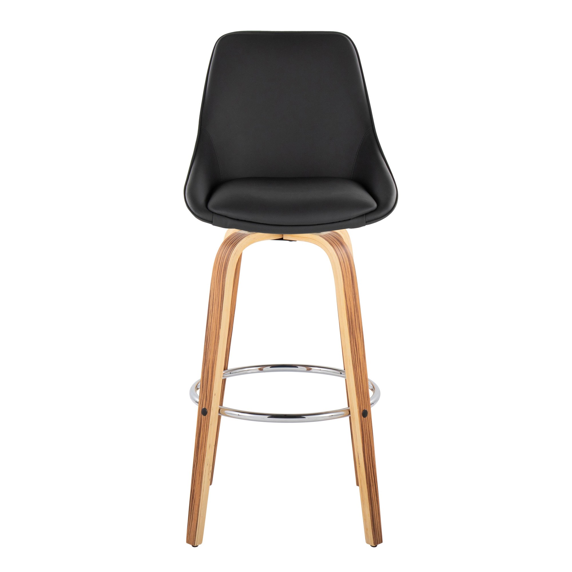 Diana 30 Zebra Wood Black Faux Leather Swivel Barstool (Set of 2) 8 Diana 30 Zebra Wood Black Faux Leather Swivel Barstool (Set of 2) - Image 8