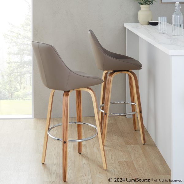 Diana 30 Zebra Wood Brown Faux Leather Barstools Set of 2 1